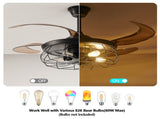 48" Black Remote Control Ceiling Fan Light Industrial 4-Blade Fan with Cage Design and Adjustable W1340P272387
