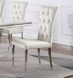 Set of 2 Velvet Upholstered Dining Chairs, White and Chrome B016P225488