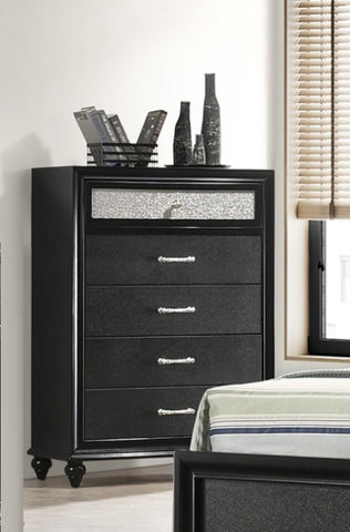 ZUN 1pc Luxury Glam Five Drawer Chest with Two-Toned Drawer Black Finish Shimmering Accents B011P234293