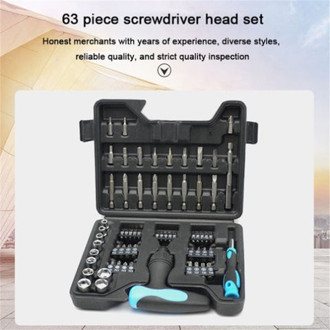 ZUN 63pcs Combination Screwdriver Set with Straight Cross Plum Blossom Six Purpose Ratchet for Household 37116017