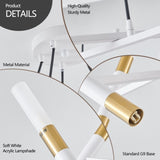 White & Golden Modern Chandelier Light Fixture, Branch Design with Frosted Tubes, Black Cords, W1340P233170