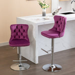 ZUN Swivel Velvet Barstools Adjusatble Seat Height from 25-33 Inch, Chrome base Bar Stools with Backs W1143137914