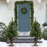 ZUN Pre-lit Xmas Tree Artificial Christmas 4-Piece Set,Garland, Wreath and Set of 2 3FT Entrance Trees PX307762AAF