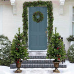 ZUN Pre-lit Xmas Tree Artificial Christmas 4-Piece Set,Garland, Wreath and Set of 2 3FT Entrance Trees 44075507