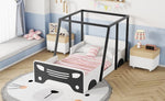 ZUN Twin Size Car-shaped Bed with Roof,Wooden Twin Floor Bed with wheels and door Design,Montessori 07290986