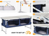 4FT Portable Folding Camping Table with Storage, Aluminum Outdoor Cooking Station with 2 Adjustable 53450673