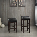 ZUN Transitional Black Faux Leather Seat 29-inch Pub Height Stools Set of 2, Espresso Finish Solid Wood B011P231743