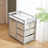 Wooden Frame Removable Top Gray Painted Pine Children's Cot with 3 Fabric Drawers 1 Fabric Bag 94766383