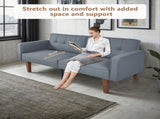 Modern PU Leather Futon Sofa with Tufted Backrest, Adjustable Reclining Couch with Wood & Metal 03787651