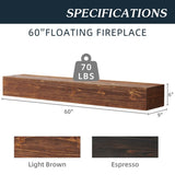 60" Rustic Wood Fireplace Mantel, Wall-Mounted & Floating Shelf for Home Decor W1390111300