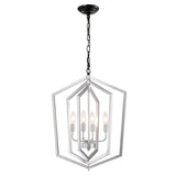 4-Light Farmhouse Chandeliers, Matte Black and Sliver Matte Black Vintage Cage Light Fixture W1592P230610