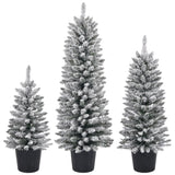 ZUN Set of 3 Pre-lit Xmas Trees with Pot Stands, 3/4/5 FT Snow Flocked Artificial Christmas Trees with 53610875