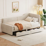 Twin Size L-Shaped Corduroy Daybed,Upholstered Bed Frame with 2 Storage Drawers, Beige N733P171470A