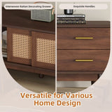 Mid Century Modern TV Stand for 80" TVs, Entertainment Center with Sliding Doors and Drawers, TV N710P257617P