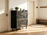 2-Drawer Top-Mounted Barn Door Shoe Cabinet Melamine Board Embossed MDF Shoe Cabinet 61546601