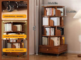 Rotating Bookshelf with Drawer, 360 Display 5 Tier Corner Bookshelf for Small Space, Floor Standing W2641P329214