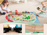 Kids Wooden Train Table with 94PCS Accessories, 2 Reversible Tabletops & 3 Fabric Storage Drawers 88738761