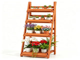 4-Tier Ladder Plant Stand, Foldable Premium Fir Wood Flower Pot Rack, A-Shaped Reinforced Display 99038173