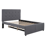 ZUN Linen Upholstered Platform Bed With Headboard and Trundle, Full 39580055