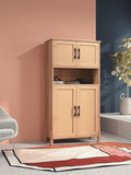 Mid-Century Modern 4-Door Storage Cabinet with Woven Rattan Doors & Adjustable Shelves - Perfect for W3151P288912