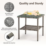 Square double layer glass tabletop gray gradient rattan side table 70224079