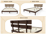 Dark walnut wood painted finish rattan and pine wood double headboard full size wooden bed, 43829429