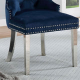 Set of 2 Wingback Dining Chairs with Button Tufted Back in Blue and Chrome B016P156857