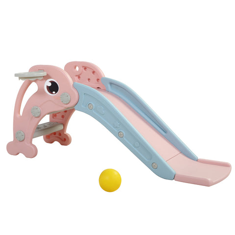 2 in 1 Slide, Toddler Freestanding Extra Long Slide with Basketball Hoop & Ball, Indoor Outdoor, W2181P152199