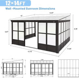 12x14FT All Season Sunroom, Outdoor Permanent Wall Mounted Solarium with Detachable Polycarbonate W1859P238681