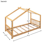 Twin Size House Platform Bed with Headboard and Footboard,Roof Design,Natural WF284064AAD