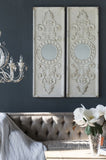Set of 2 Large Wooden Wall Art Panels with Distressed White Finish and Round Mirror Accents,17" x W2078130284