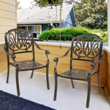 ZUN Set of 2 Cast Aluminum Patio Dining Chairs, Stackable Outdoor Bistro Chairs with Armrests for 93510049