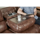 Achern Brown Leather-Air Nailhead Manual Reclining Sofa with Storage Console and USB Port T2574P198806