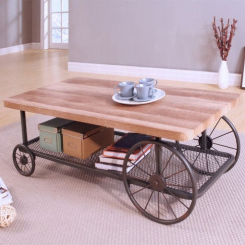 ZUN Oak and Antique Grey Coffee Table with Shelf B062P209081