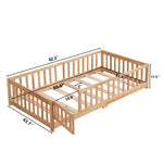 ZUN Queen Size Floor Bed with Door, Solid Wood Platform Bed Frame with Fence , Suitable for children , W495123243