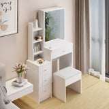 ZUN Small Space Left Bedside Cabinet Vanity Table + Cushioned Stool, Extra Large Right sliding mirror, W936P176297