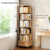 6 Tier Rotating Bookshelf, 360&deg Display Round Spinning Bookshelf with Wheels and Drawer, 90763993