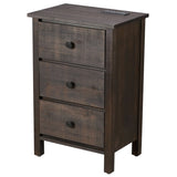 Brown MDF with solid wood veneer 66*45*68cm three-drawer bedside table 57761040
