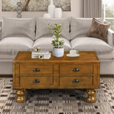 Solid Wood Rectangle Coffee Table for Living Room, 40-Inch Antique Coffee Table with 4 Drawers, Wood W1202P176741