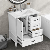 ZUN 30" Bathroom Vanity with Sink, Bathroom Cabinet with A Door, Three Drawers, Solid Wood Legs & MDF N725P195409K