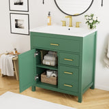 30-Inch Green Bathroom Vanity with Ceramic Sink and Ample Storage - Ideal Choice for Small Bathrooms WF324690AAF