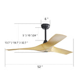 52 Inch Modern Ceiling Fan With 3 ABS Blades Remote Control Reversible DC Motor Without Light For W934P264508