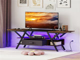 55" LED Light-Up TV Stand - 16 Colors4 Modes, Built-in Charging Station , Rustic 27863091