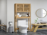 Natural Bamboo Bathroom Cabinet Over Toilet, Slatted Door Storage with Adjustable Shelf 35839199