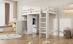 ZUN Twin Loft Bed with Wardrobe, Storage Shelves and Ladder, White 54751819