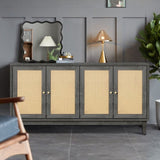 Handcrafted Premium Grain Panels,Rattan Sideboard Buffer Cabinet With 4 Rattan Doors, Modern Storage 99325873