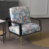 Retro Low Back Floral Print Velvet Accent Armchair with Gold Metal Legs & Rubberwood Frame, Wide N817P237961B