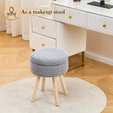 Round Ottoman with Storage Multifunctional Cotton Knitted Vanity Stool Footrest Stool for Living 03308454