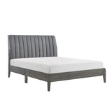Modern Eastern King Platform Bed 1pc Velvet Upholstered Headboard Gray Finish Solid Wood Legs B011P231741