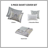 5 Piece Cotton Duvet Cover Set Grey King B035129117